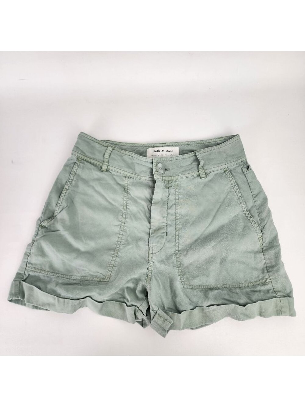 Anthropologie Cloth & Stone Tencel High Rise Moss Green Cuffed Shorts XS X-Small - Picture 1 of 10